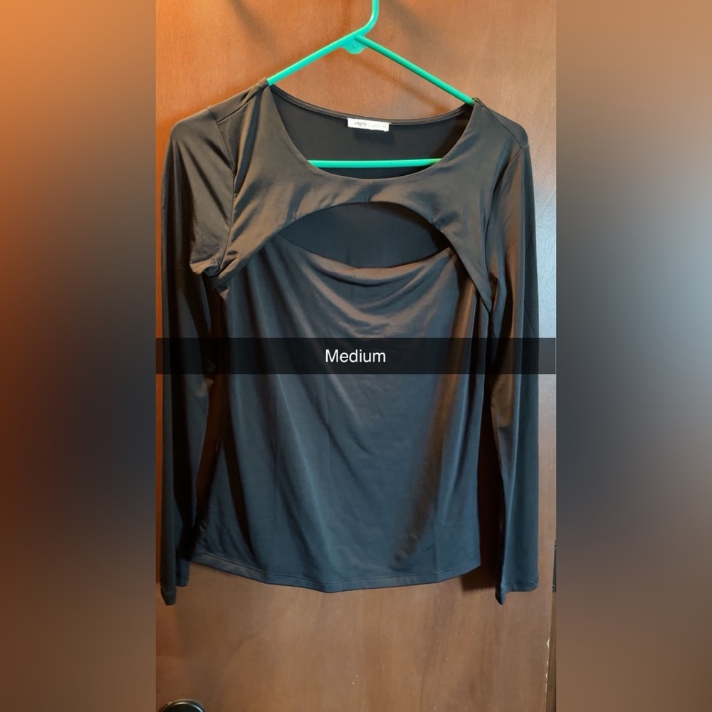 Black Long Sleeve Cutout Top